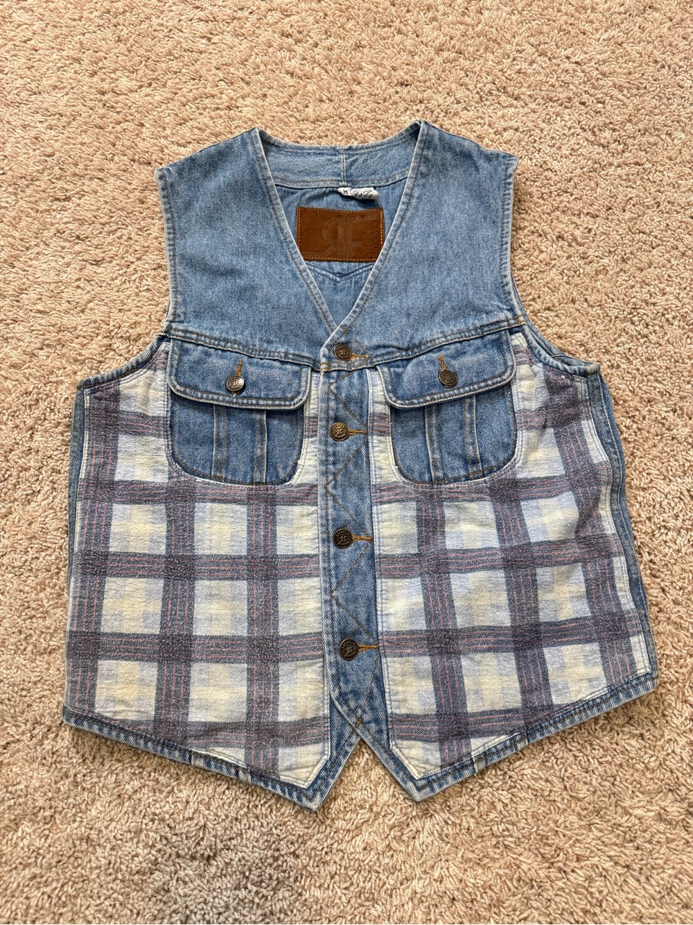 Vintage Checkered Flannel Denim Vest 1980's Rafaella Women’s Size Medium
